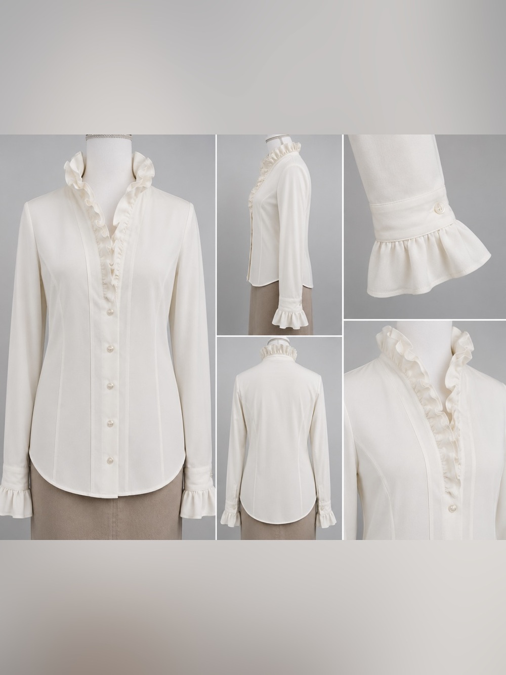 Soft Surroundings Ivory Ruffled Button-Down Blouse Boleyn Shirt 2AR77